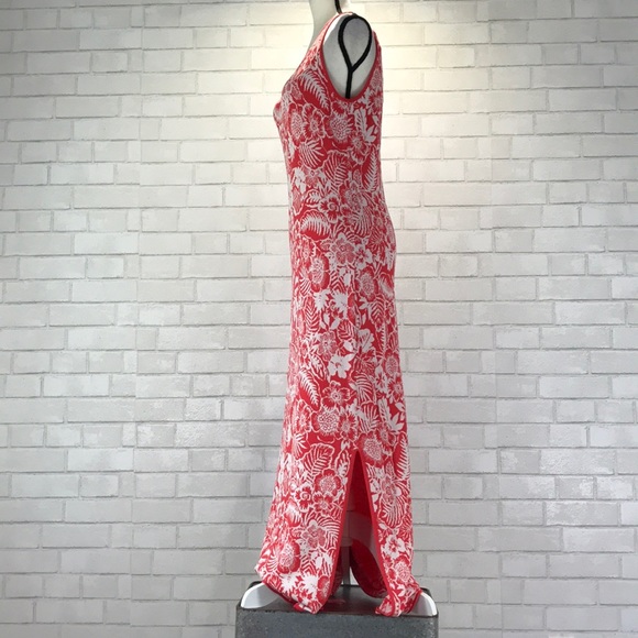 NWT Knit Tropical Palm Print Maxi Dress Side Slit - Picture 4 of 9